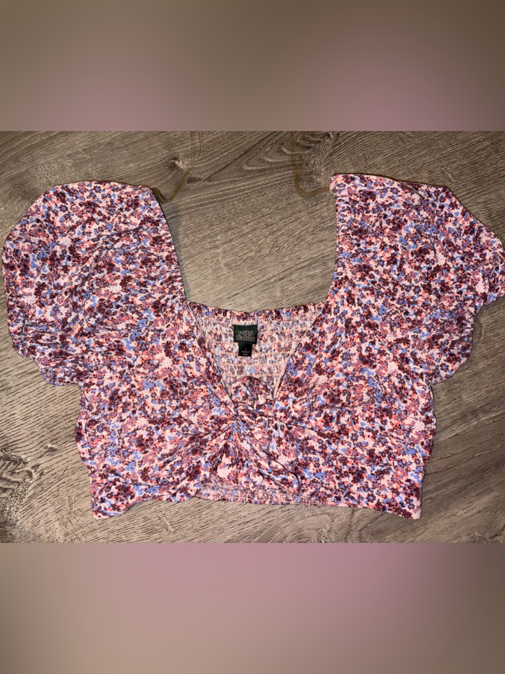 wild fable Pink Floral Cropped Puff Sleeve Top